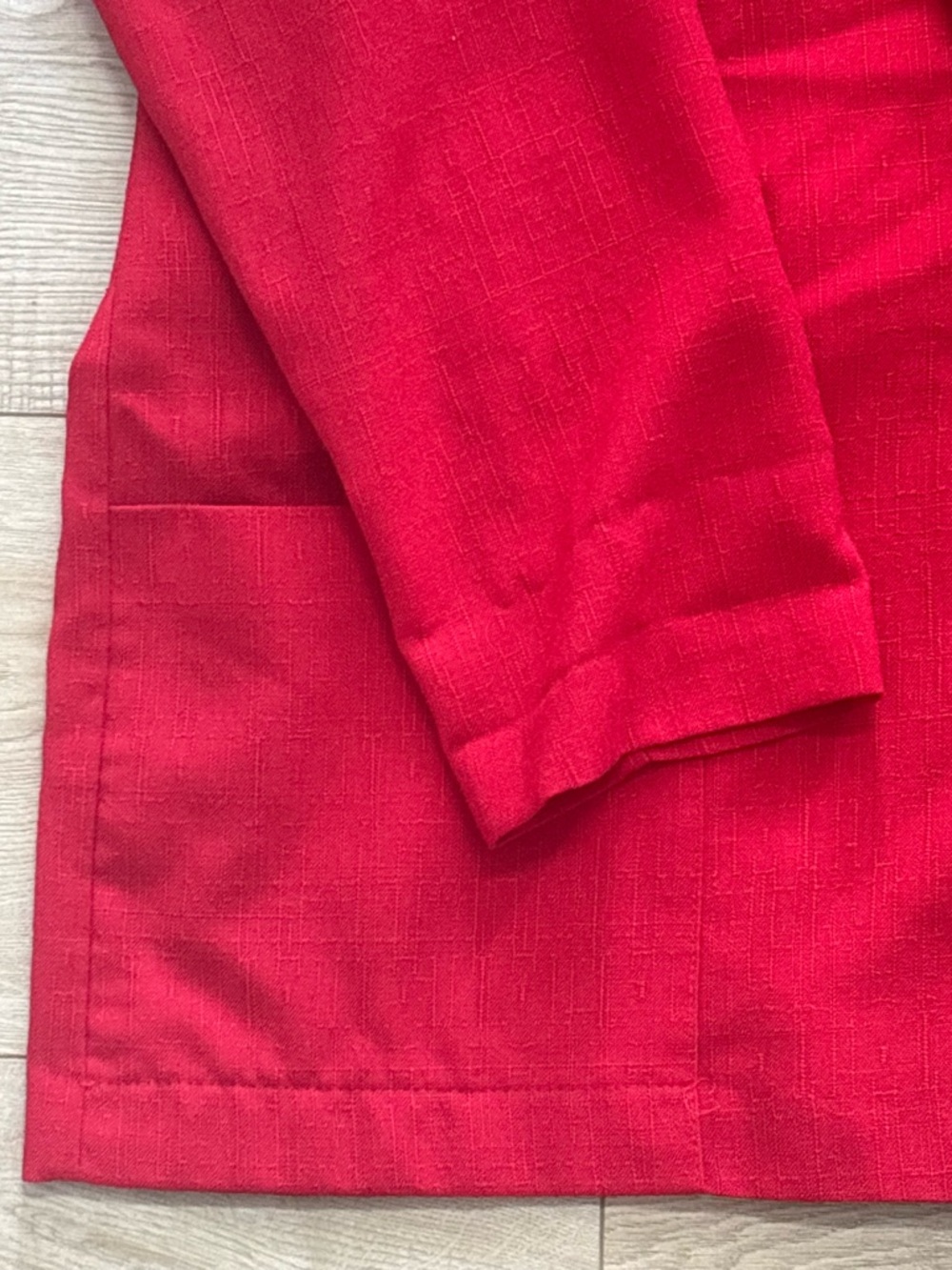 Vintage Linen Blend Red Single Button Blazer Tomato Red Lightweight Oversized - Picture 3 of 6